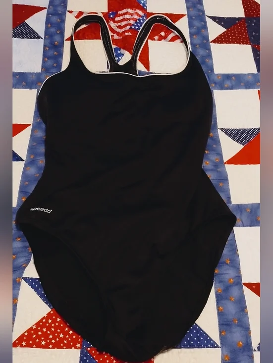 Speedo Black Racerback Women's One-Piece Swimsuit (#D-40) - Picture 2 of 5